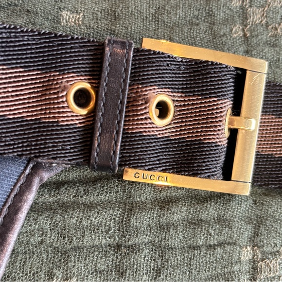 Gucci Navy & Black Canvas & Leather Messenger Tote with Striped Adjustable Strap - Picture 4 of 9